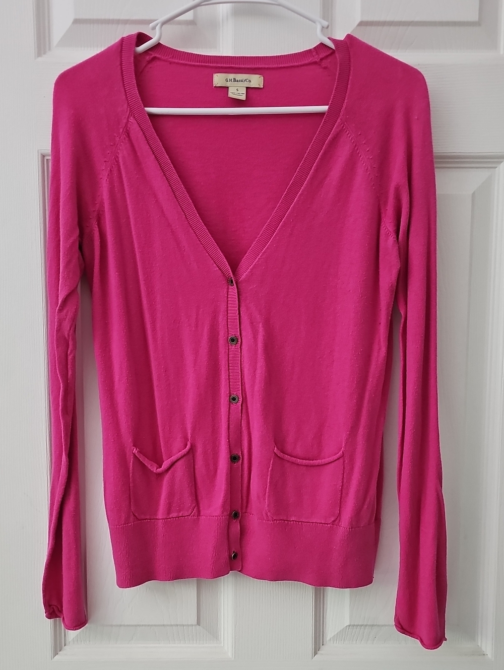 Women's Hot Pink Lightweight V-Neck Button Cardigan
